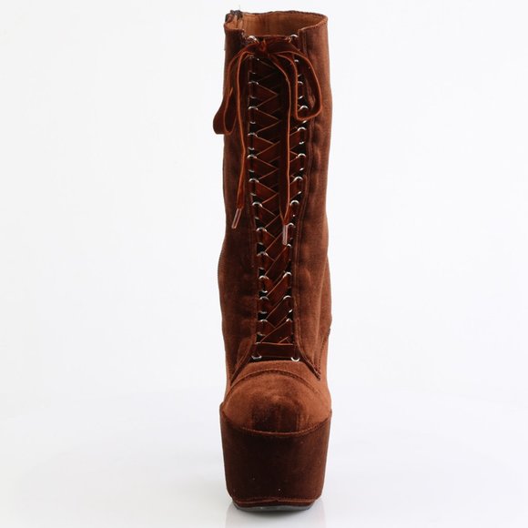 Velvet Platform Lace Up High Heel Ankle Boots - Picture 2 of 5